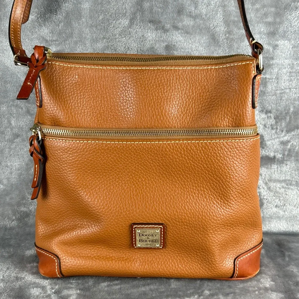 Dooney & Bourke Pebble Grain Leather North South Crossbody‎ Bag Caramel Tan